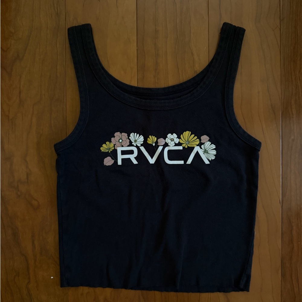 RVCA Black Floral Logo Crop Tank